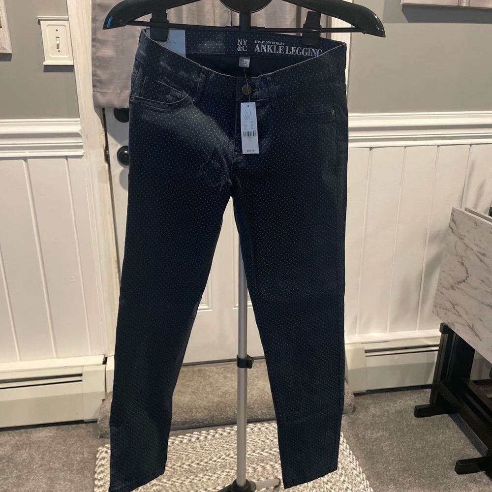 New York & Company Dark Blue Polka Dot Ankle Jeans